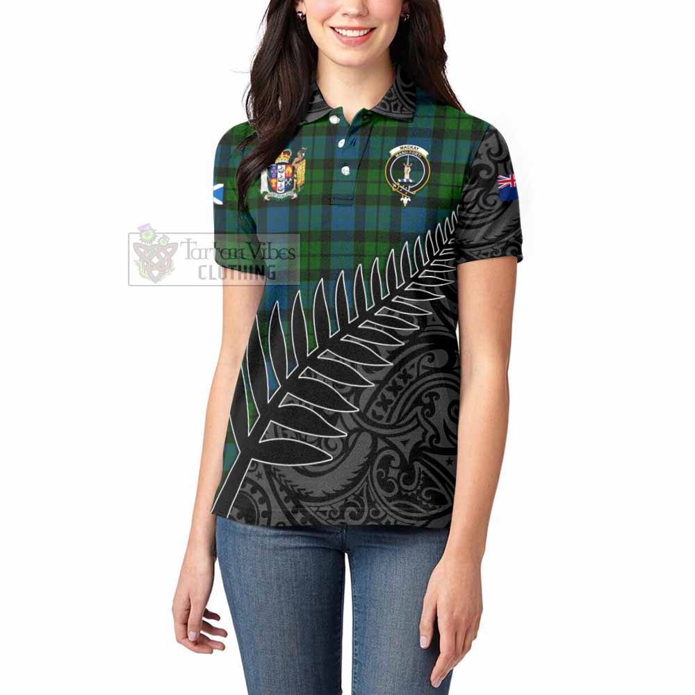 Tartan Vibes Clothing MacKay (McKay) Crest Tartan Women's Polo Shirt with New Zealand Silver Fern Half Style