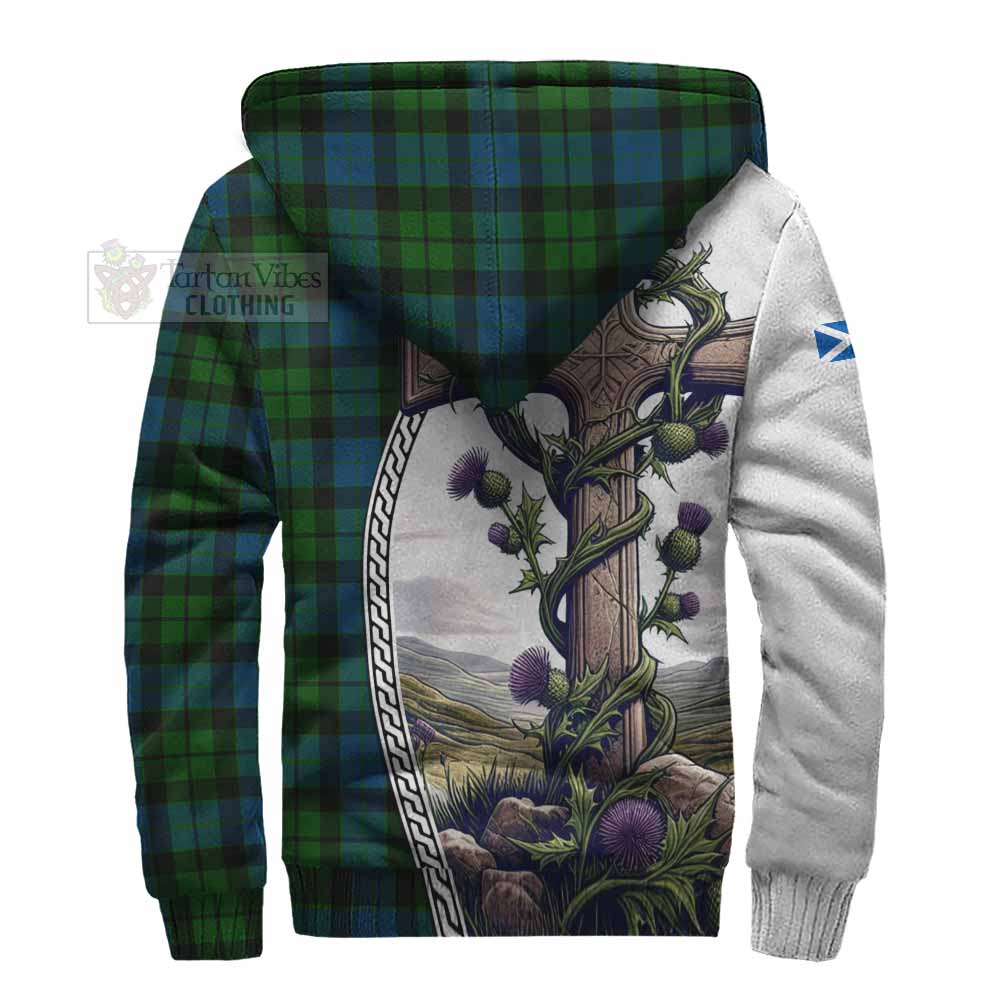 Tartan Vibes Clothing MacKay (McKay) Tartan Sherpa Hoodie with Family Crest and St. Andrew's Cross Accented by Thistle Vines