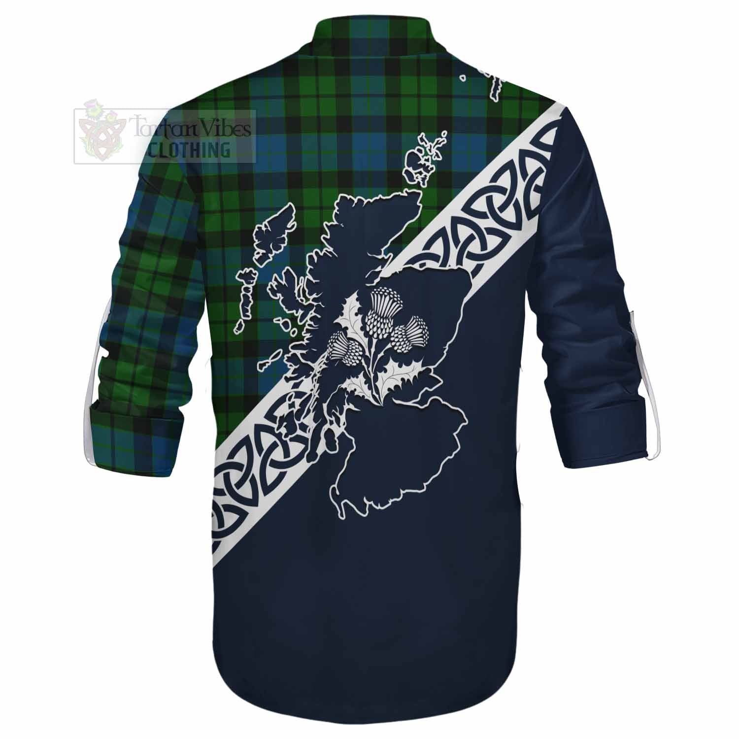 Tartan Vibes Clothing MacKay (McKay) Tartan Ghillie Kilt Shirt Featuring Thistle and Scotland Map