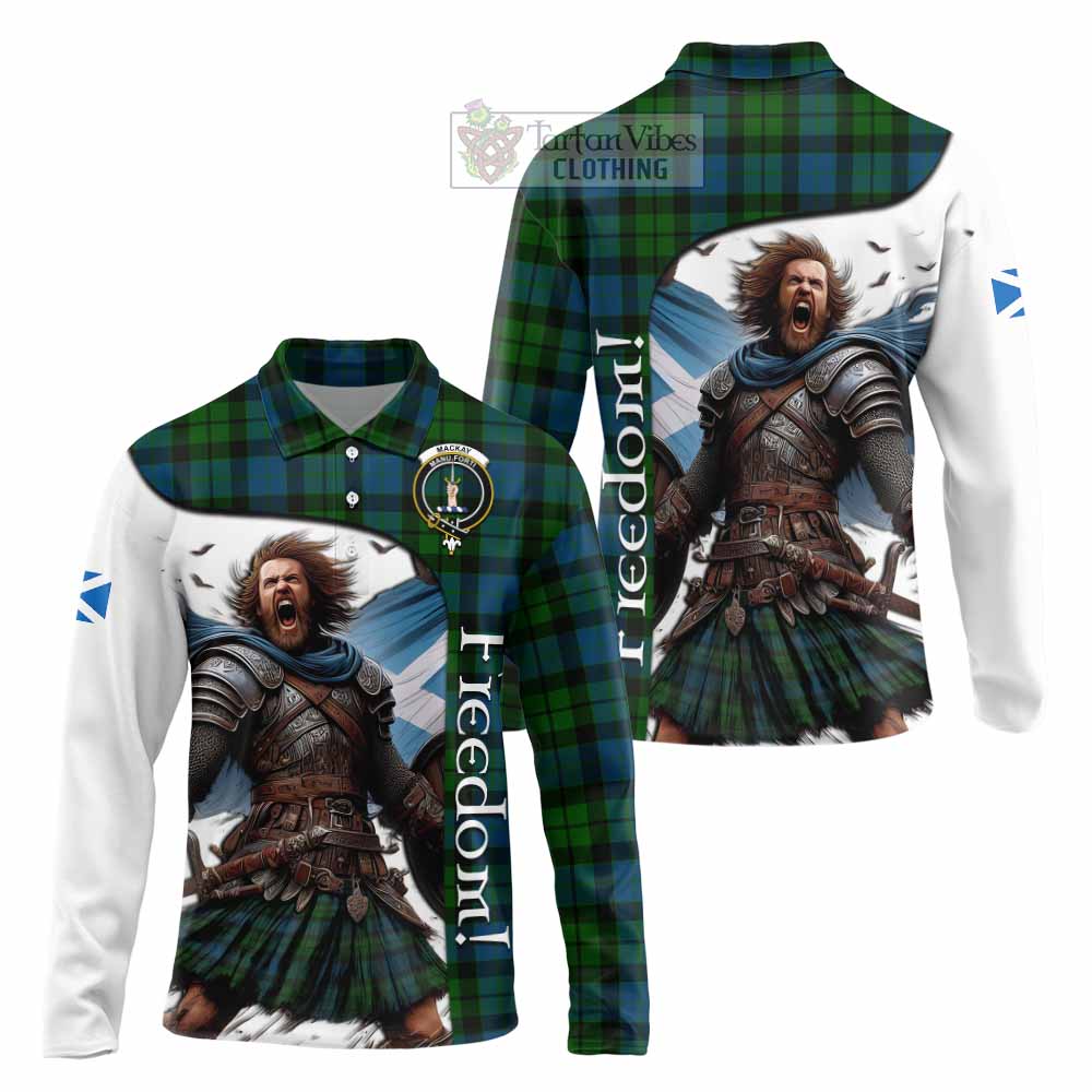 Tartan Vibes Clothing MacKay (McKay) Crest Tartan Long Sleeve Polo Shirt Inspired by the Freedom of Scottish Warrior