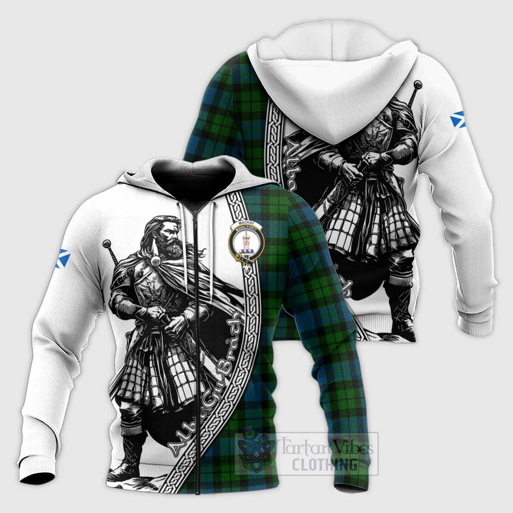 Tartan Vibes Clothing MacKay (McKay) Tartan Clan Crest Knitted Hoodie with Highlander Warrior Celtic Style