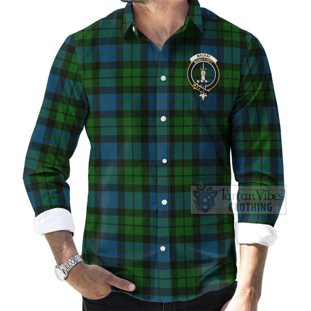 Tartan Vibes Clothing MacKay (McKay) Tartan Long Sleeve Button Shirt with Family Crest and Bearded Skull Holding Bottles of Whiskey