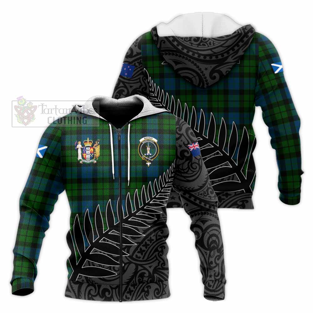 Tartan Vibes Clothing MacKay (McKay) Crest Tartan Knitted Hoodie with New Zealand Silver Fern Half Style