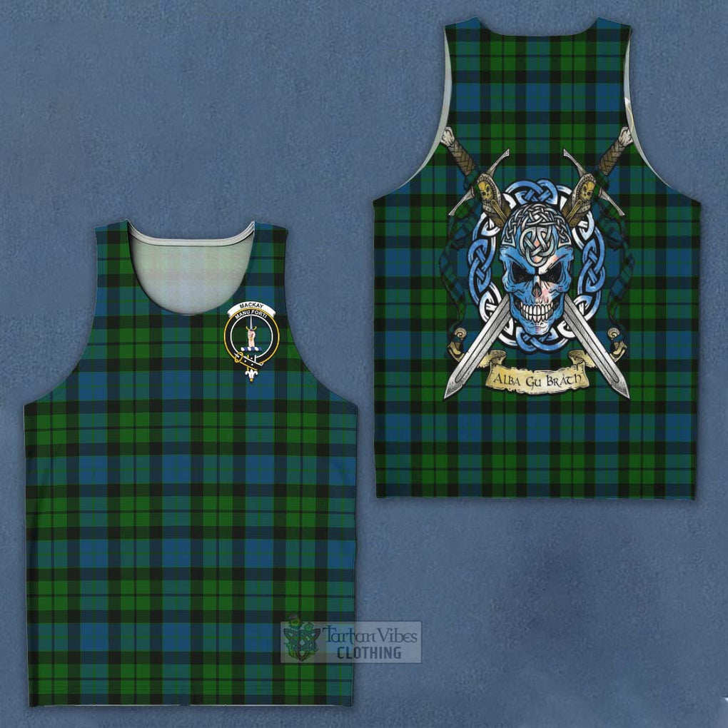 Tartan Vibes Clothing MacKay (McKay) Tartan Men's Tank Top with Family Crest Celtic Skull Style