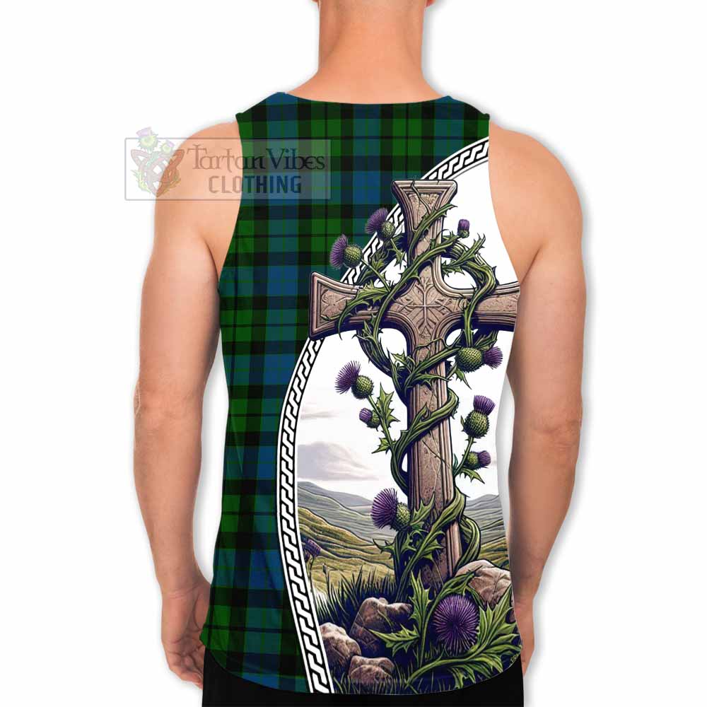 Tartan Vibes Clothing MacKay (McKay) Tartan Men's Tank Top with Family Crest and St. Andrew's Cross Accented by Thistle Vines