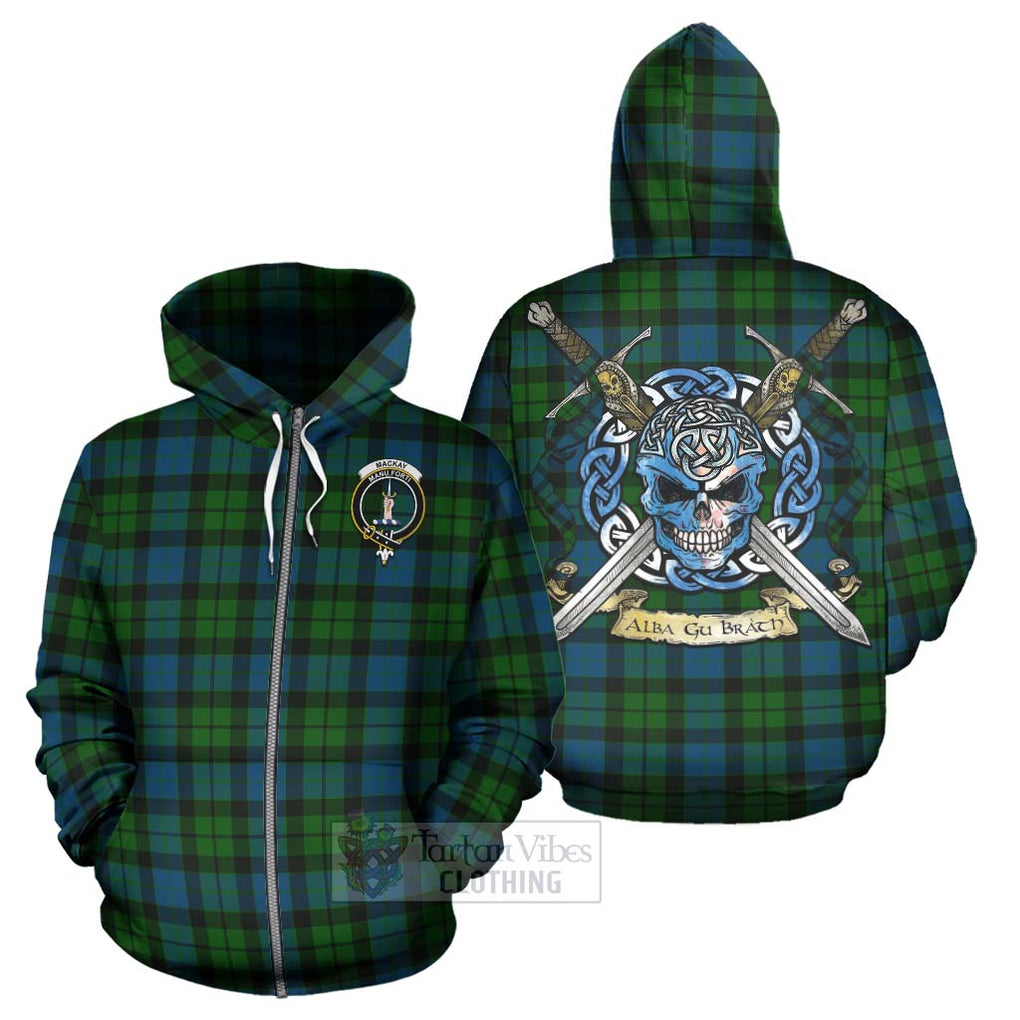 Tartan Vibes Clothing MacKay (McKay) Tartan Hoodie with Family Crest Celtic Skull Style