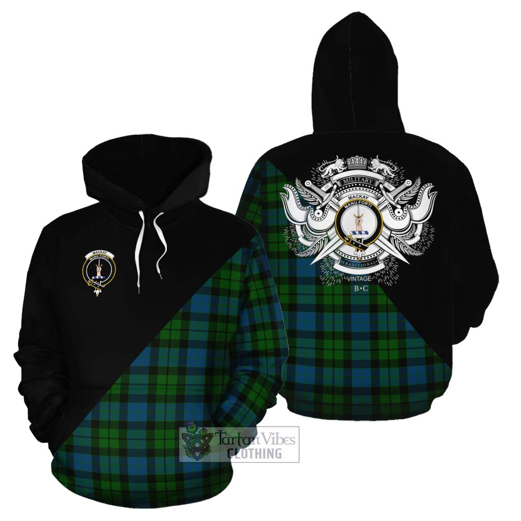 Tartan Vibes Clothing MacKay (McKay) Tartan Cotton Hoodie with Family Crest and Military Logo Style