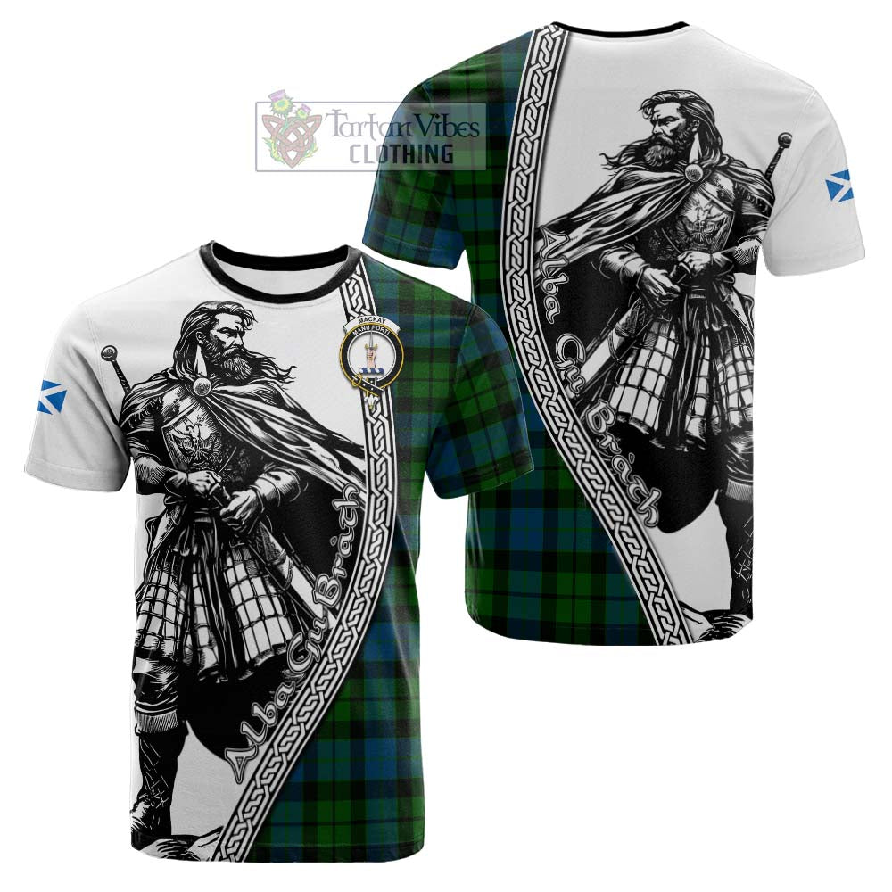 MacKay (McKay) Tartan Clan Crest Cotton T-shirt with Highlander Warrior Celtic Style