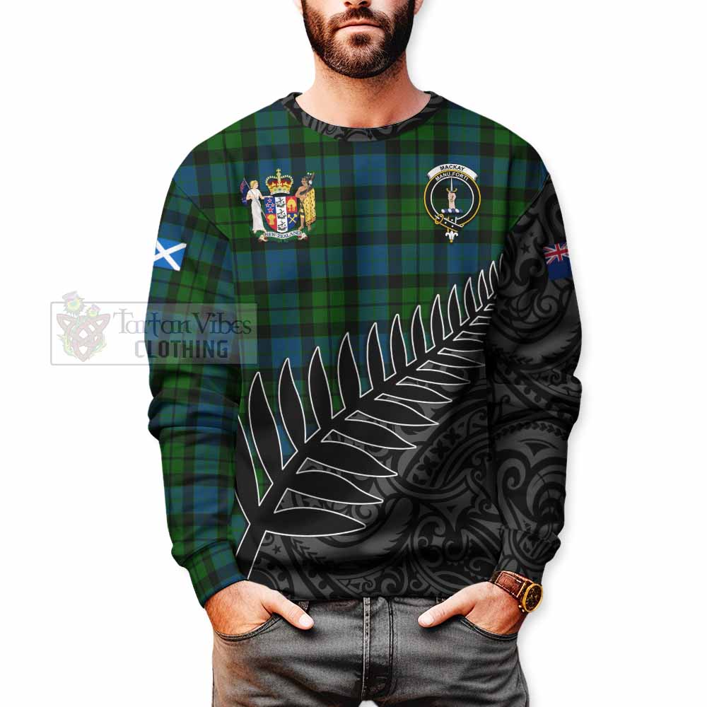 Tartan Vibes Clothing MacKay (McKay) Crest Tartan Sweatshirt with New Zealand Silver Fern Half Style