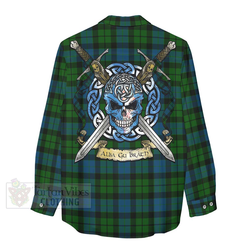 Tartan Vibes Clothing MacKay (McKay) Tartan Women's Casual Shirt with Family Crest Celtic Skull Style