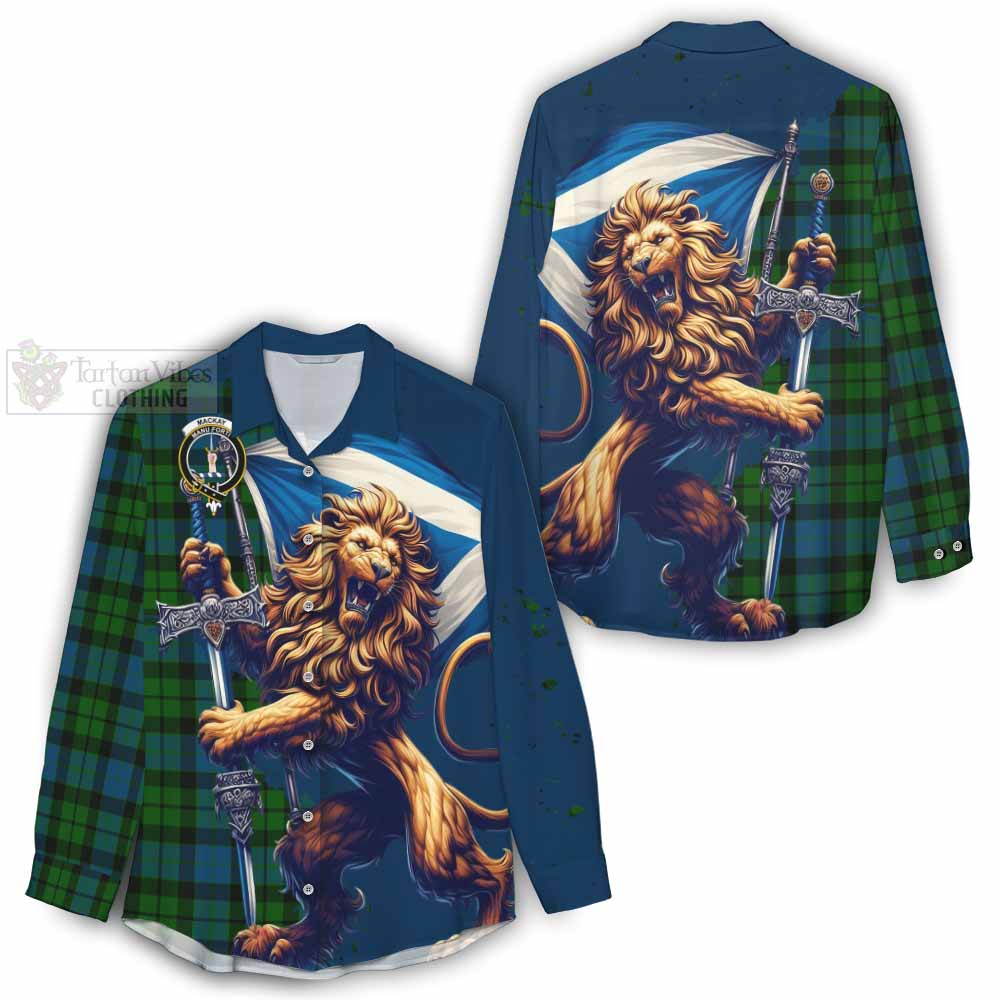 Tartan Vibes Clothing MacKay (McKay) Tartan Family Crest Women's Casual Shirt with Scottish Majestic Lion