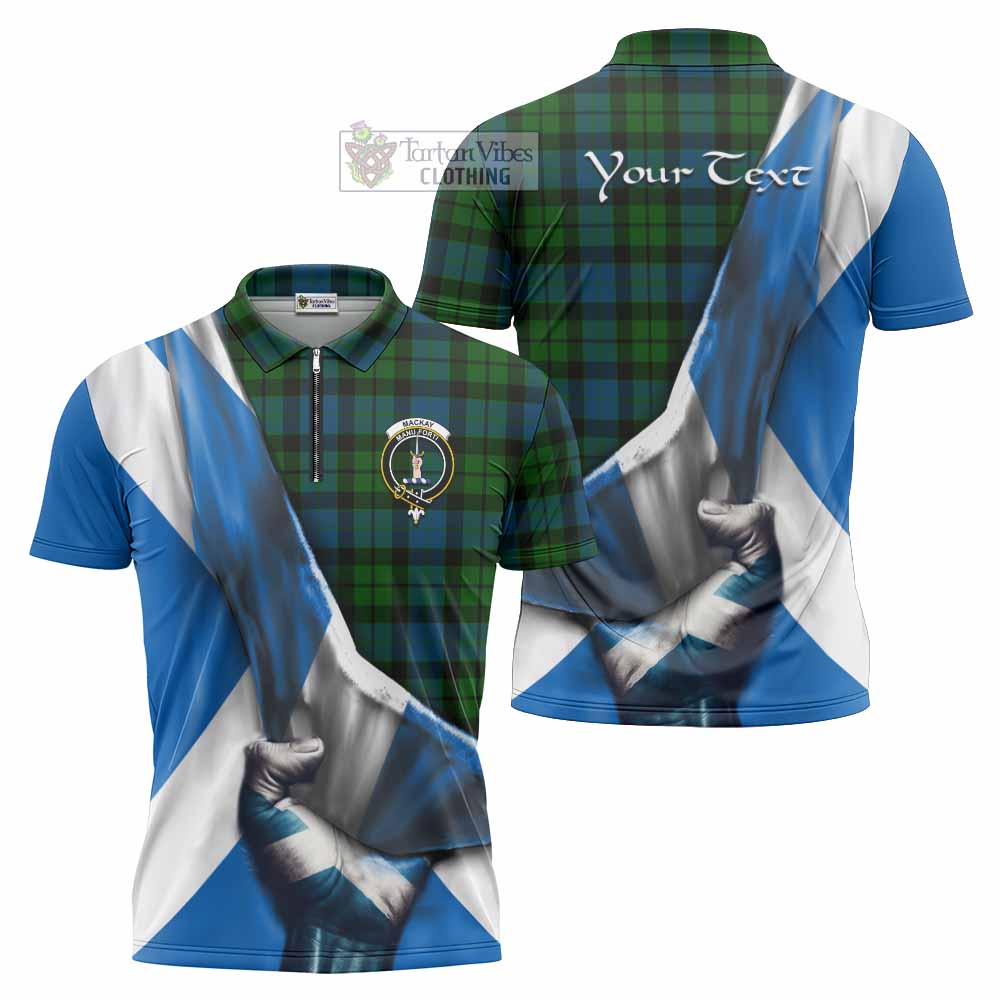 Tartan Vibes Clothing MacKay (McKay) Tartan Zipper Polo Shirt with Family Crest Scotland Patriotic Style