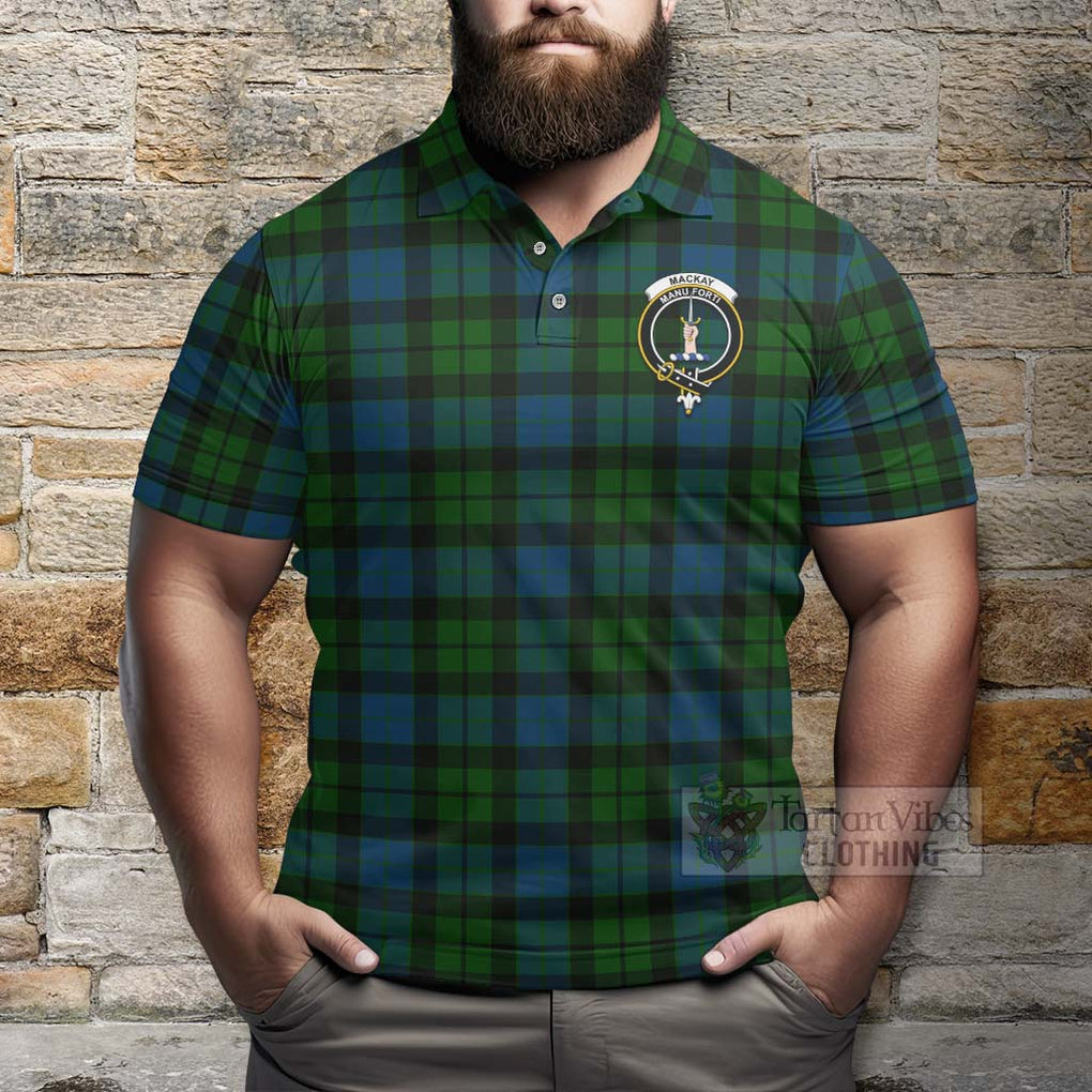 Tartan Vibes Clothing MacKay (McKay) Tartan Polo Shirt with Family Crest and Bearded Skull Holding Bottles of Whiskey