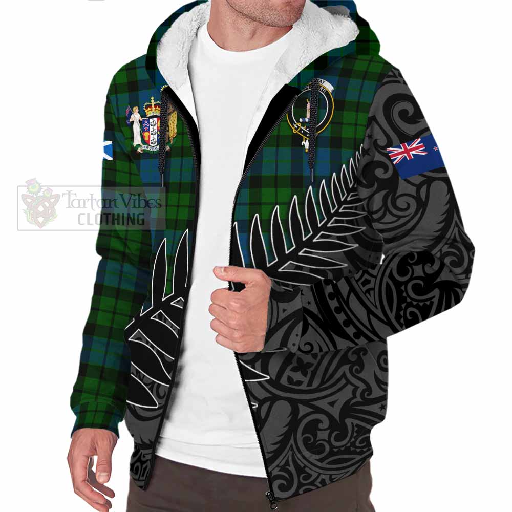 Tartan Vibes Clothing MacKay (McKay) Crest Tartan Sherpa Hoodie with New Zealand Silver Fern Half Style