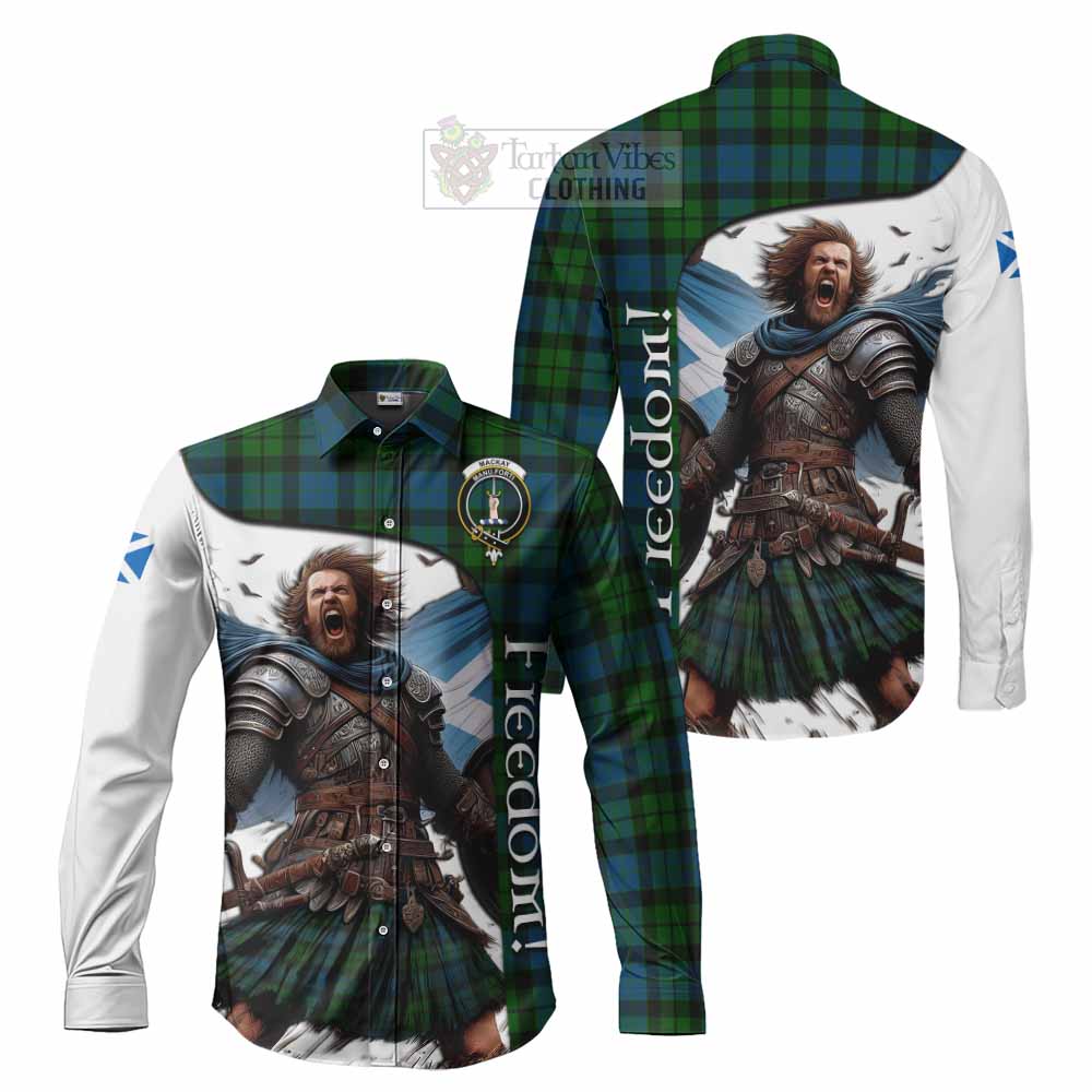 Tartan Vibes Clothing MacKay (McKay) Crest Tartan Long Sleeve Button Shirt Inspired by the Freedom of Scottish Warrior