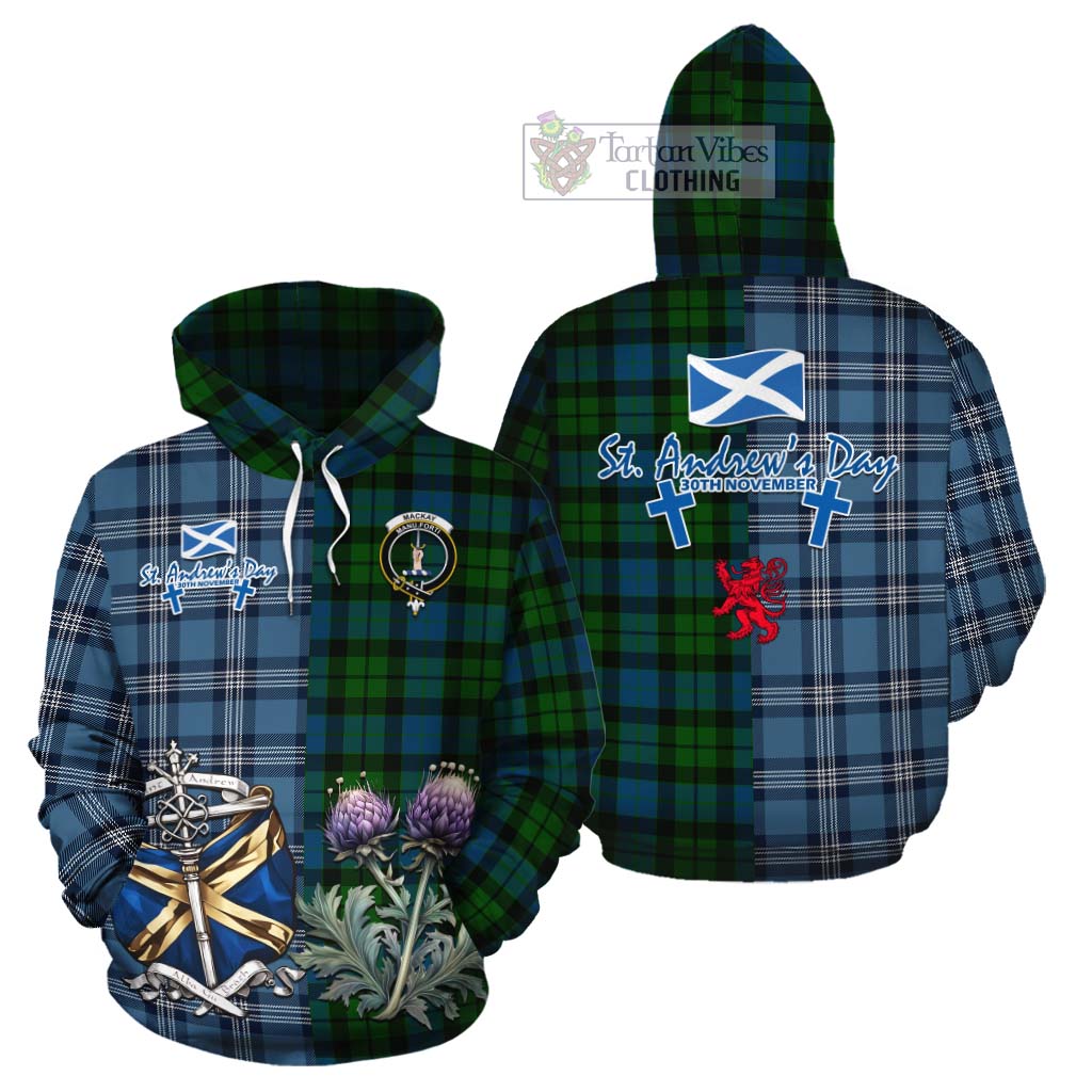 Tartan Vibes Clothing MacKay (McKay) Tartan Cotton Hoodie Happy St. Andrew's Day Half Tartan Style