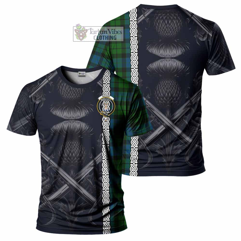 Tartan Vibes Clothing MacKay (McKay) Tartan T-Shirt with Family Crest Cross Sword Thistle Celtic Vibes