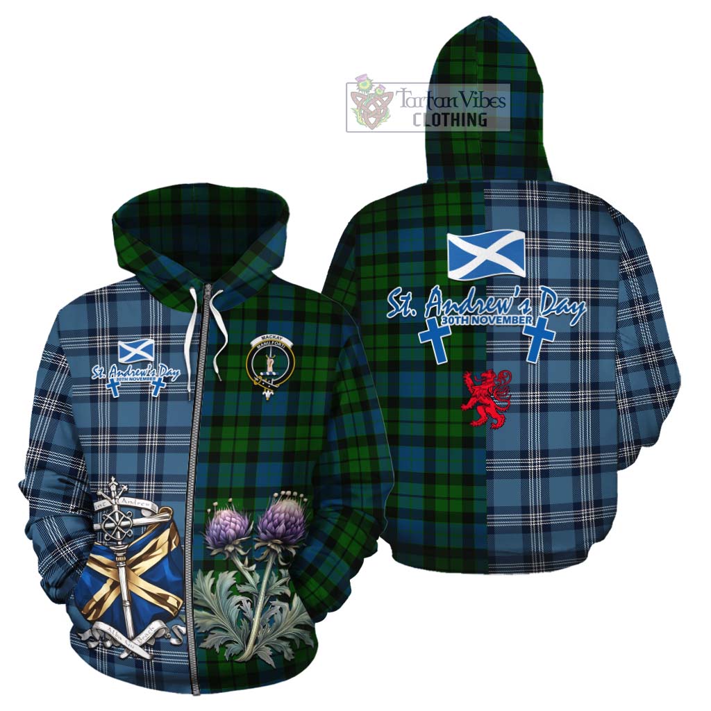 Tartan Vibes Clothing MacKay (McKay) Tartan Cotton Hoodie Happy St. Andrew's Day Half Tartan Style