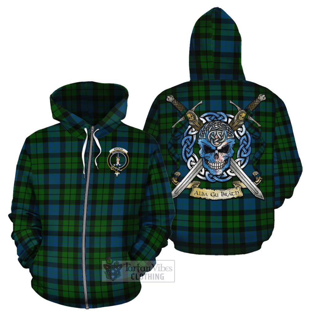 Tartan Vibes Clothing MacKay (McKay) Tartan Cotton Hoodie with Family Crest Celtic Skull Style