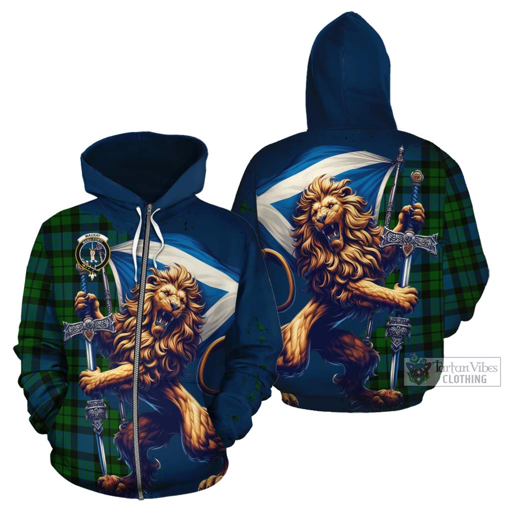 Tartan Vibes Clothing MacKay (McKay) Tartan Family Crest Cotton Hoodie with Scottish Majestic Lion