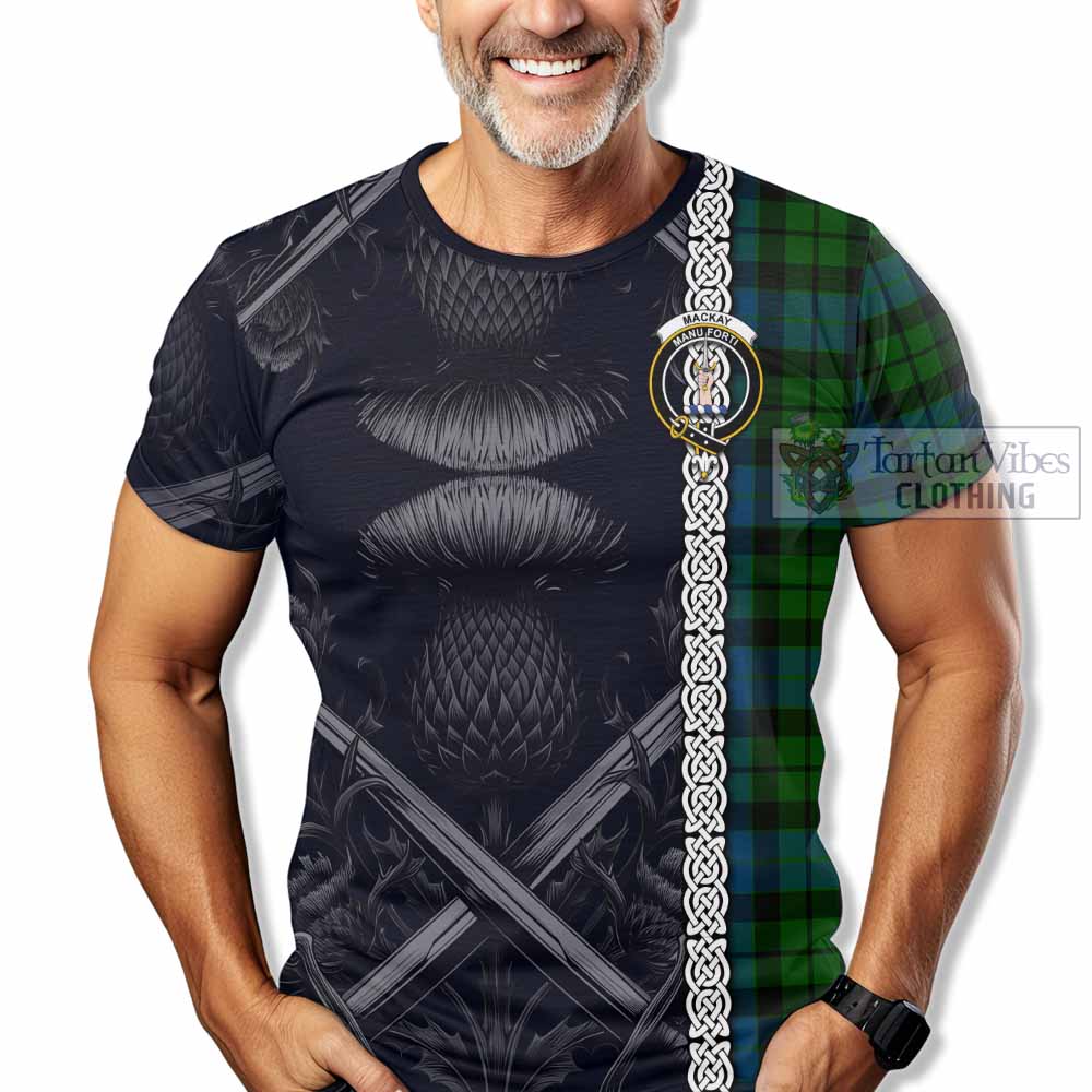 Tartan Vibes Clothing MacKay (McKay) Tartan T-Shirt with Family Crest Cross Sword Thistle Celtic Vibes