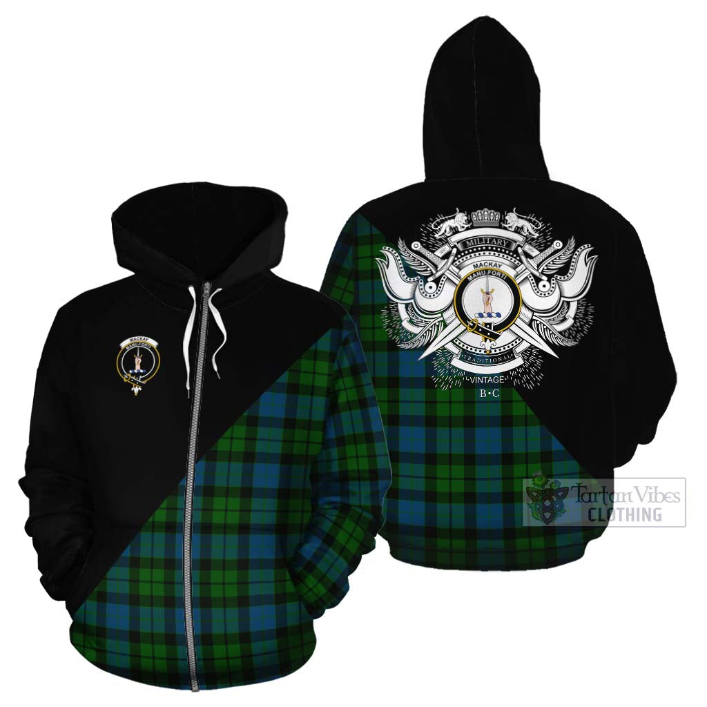 Tartan Vibes Clothing MacKay (McKay) Tartan Cotton Hoodie with Family Crest and Military Logo Style