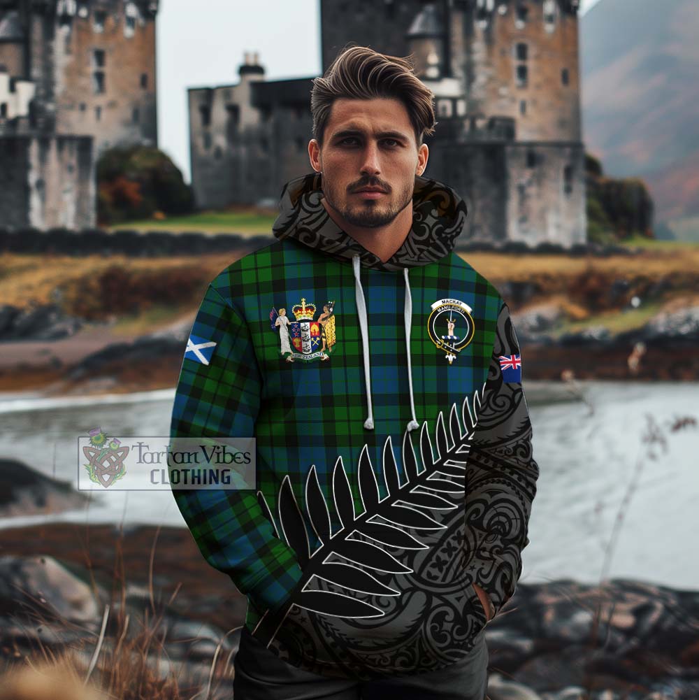 Tartan Vibes Clothing MacKay (McKay) Crest Tartan Cotton Hoodie with New Zealand Silver Fern Half Style