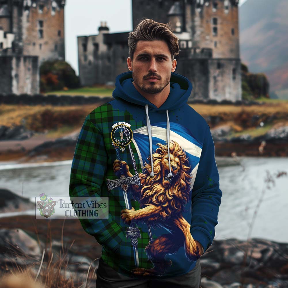 Tartan Vibes Clothing MacKay (McKay) Tartan Family Crest Cotton Hoodie with Scottish Majestic Lion