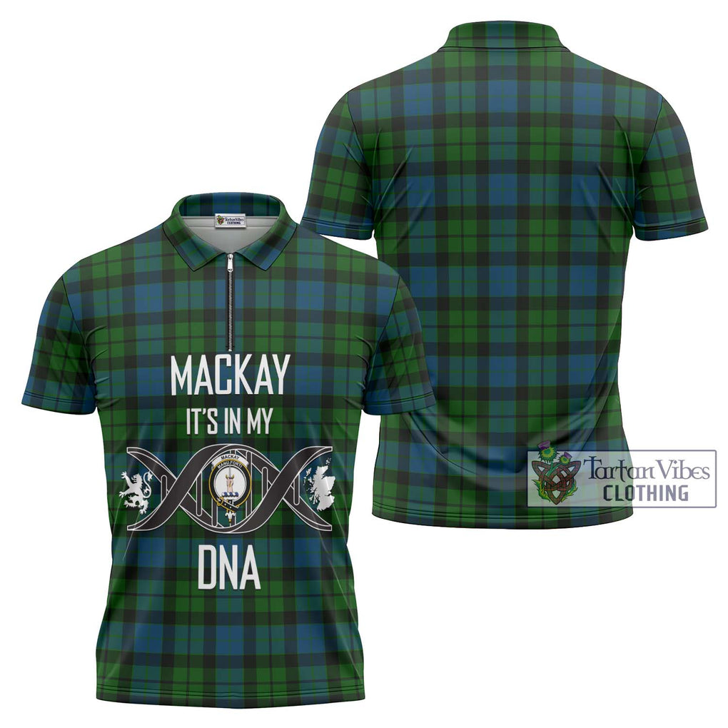 MacKay (McKay) Tartan Zipper Polo Shirt with Family Crest DNA In Me Style Unisex - Tartanvibesclothing Shop