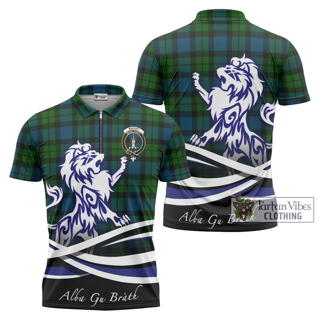 MacKay (McKay) Tartan Zipper Polo Shirt with Alba Gu Brath Regal Lion Emblem Unisex - Tartanvibesclothing Shop