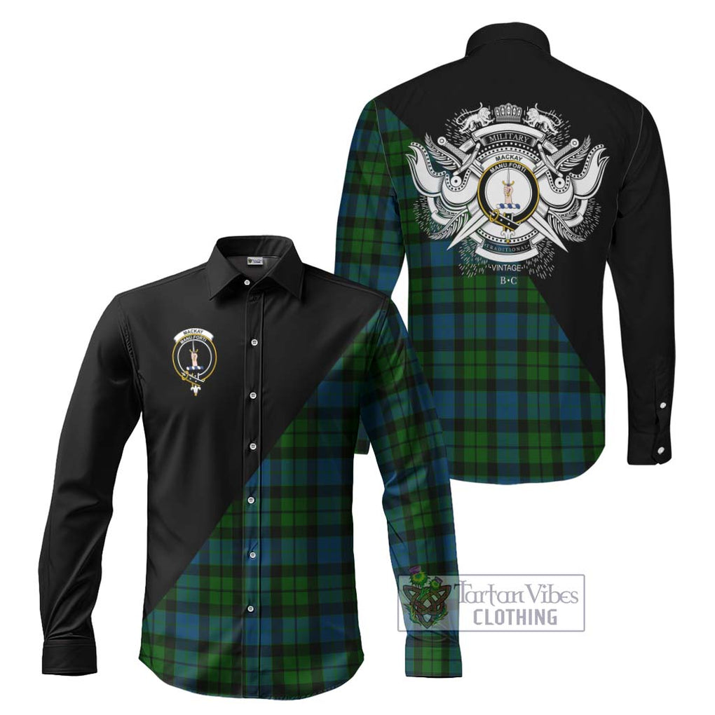 MacKay (McKay) Tartan Long Sleeve Button Shirt with Family Crest and Military Logo Style Men's Shirt S - Tartanvibesclothing Shop