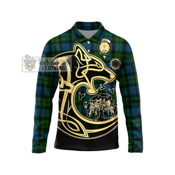 MacKay (McKay) Tartan Long Sleeve Polo Shirt with Family Crest Celtic Wolf Style