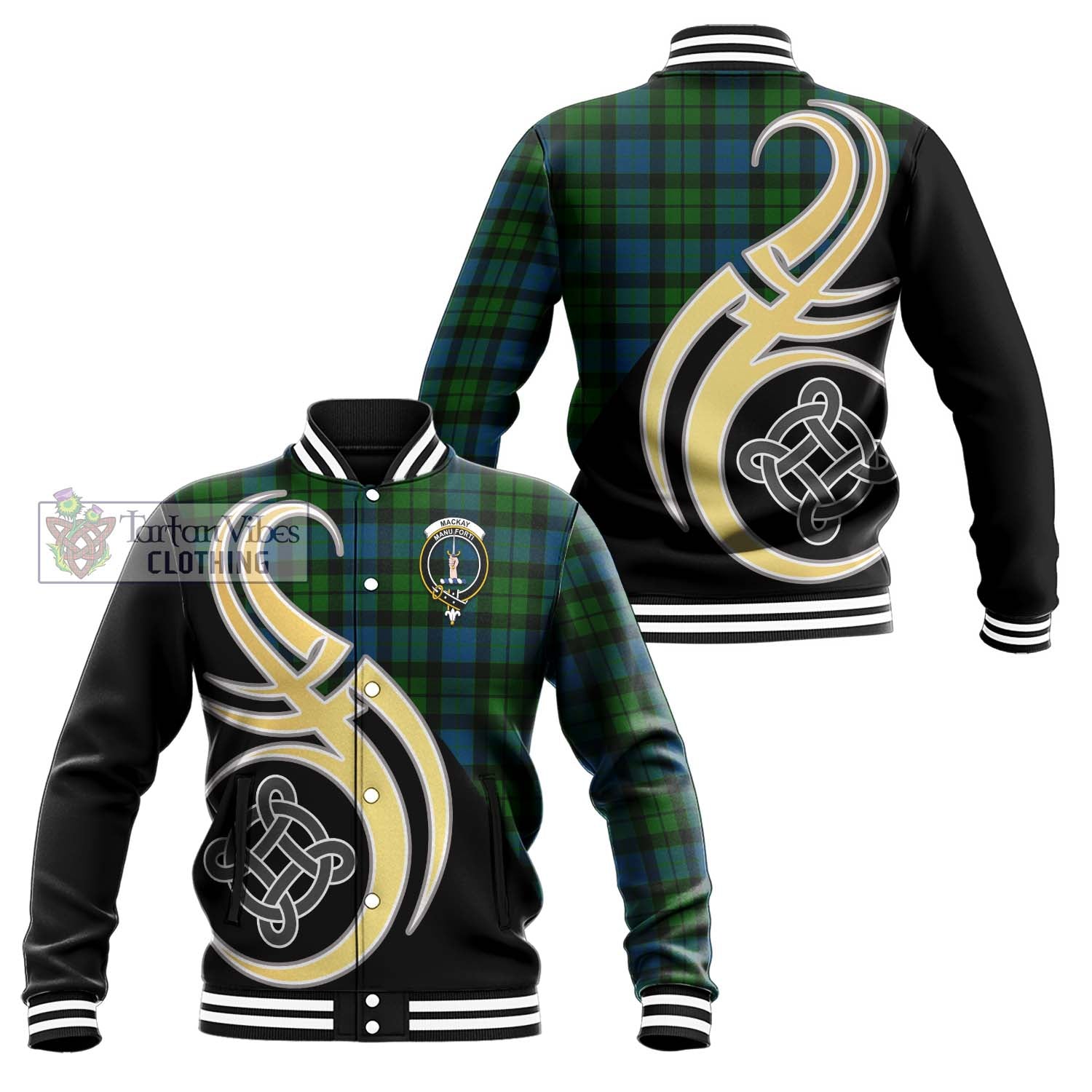 MacKay (McKay) Tartan Baseball Jacket with Family Crest and Celtic Symbol Style Unisex - Tartan Vibes Clothing