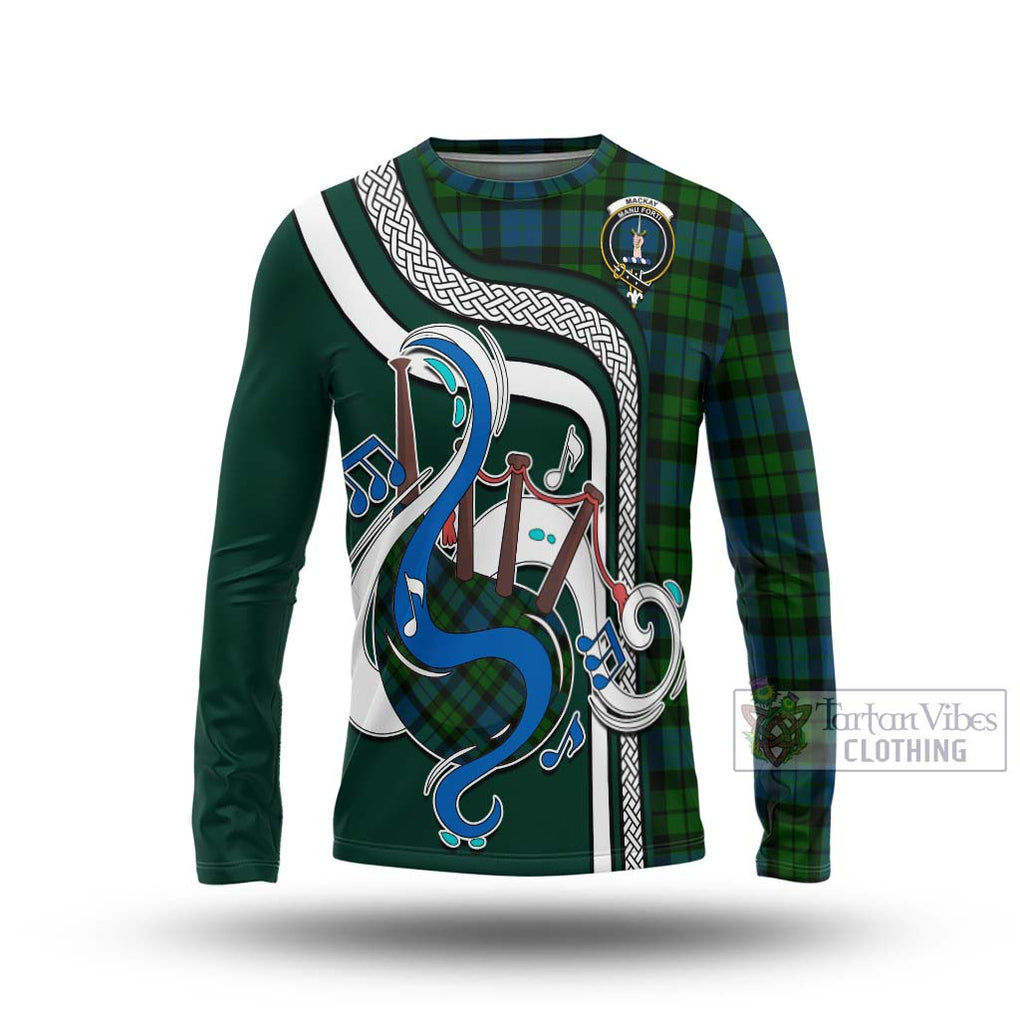 Tartan Vibes Clothing MacKay Modern Tartan Long Sleeve T-Shirt with Epic Bagpipe Style