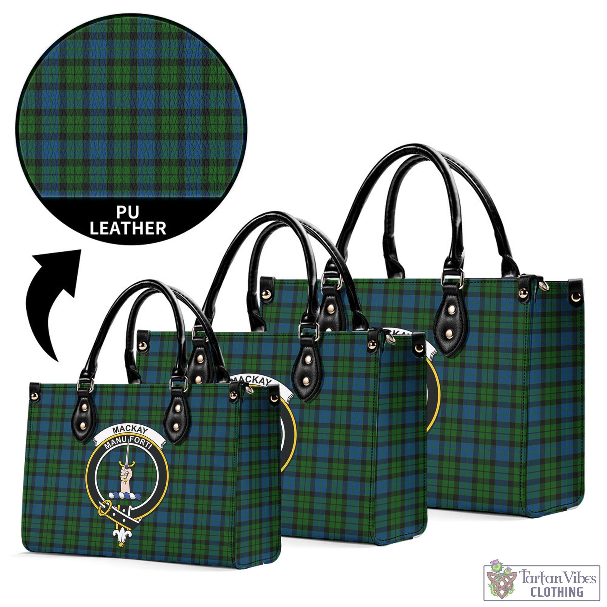 Tartan Vibes Clothing MacKay Modern Tartan Luxury Leather Handbags with Family Crest