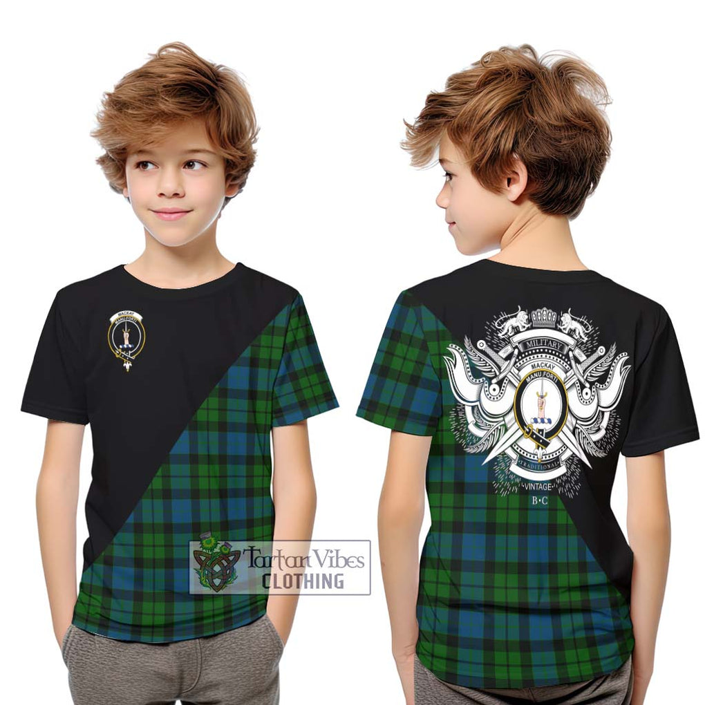 MacKay (McKay) Tartan Kid T-Shirt with Family Crest and Military Logo Style Youth XL Size14 - Tartanvibesclothing Shop