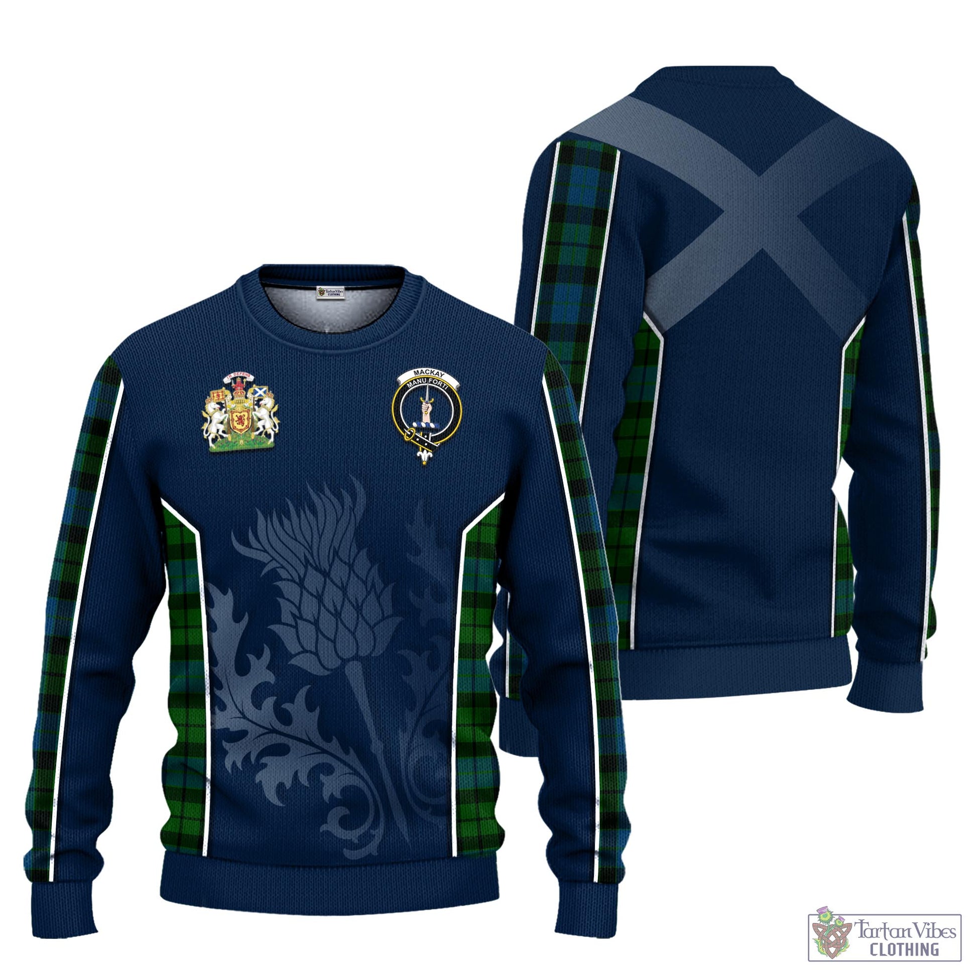 MacKay (McKay) Tartan Knitted Sweatshirt with Family Crest and Scottish Thistle Vibes Sport Style Unisex - Tartan Vibes Clothing