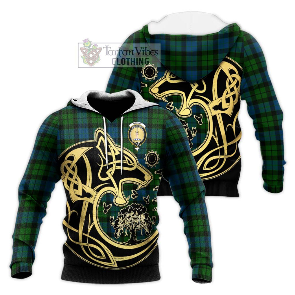 MacKay (McKay) Tartan Knitted Hoodie with Family Crest Celtic Wolf Style Unisex Knitted Pullover Hoodie - Tartan Vibes Clothing