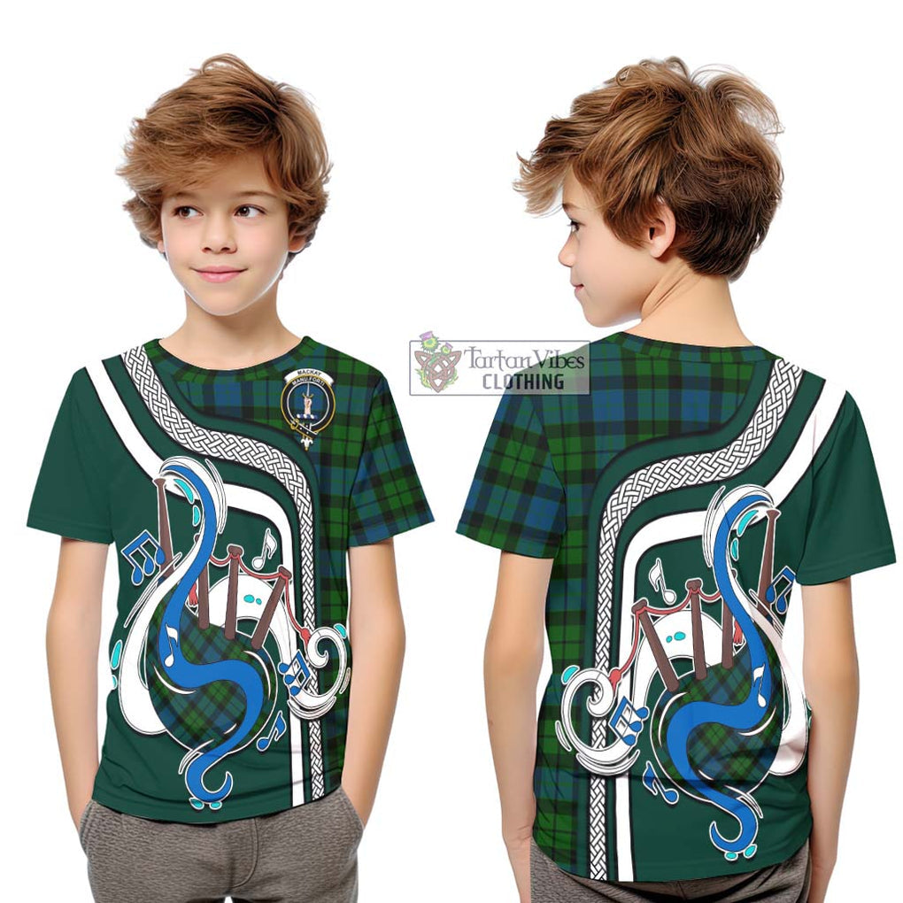 Tartan Vibes Clothing MacKay Modern Tartan Kid T-Shirt with Epic Bagpipe Style