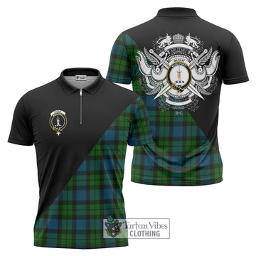 MacKay (McKay) Tartan Zipper Polo Shirt with Family Crest and Military Logo Style