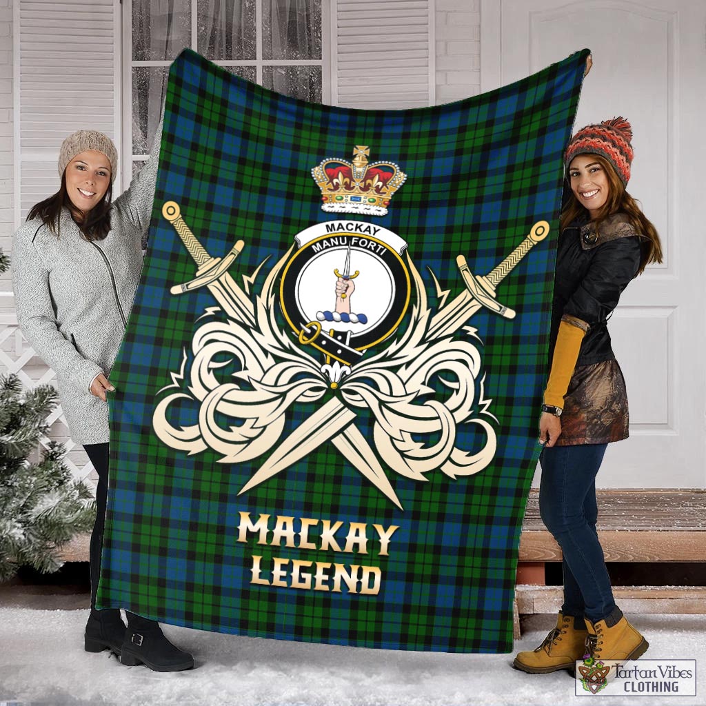 Tartan Vibes Clothing MacKay Modern Tartan Blanket with Clan Crest and the Golden Sword of Courageous Legacy