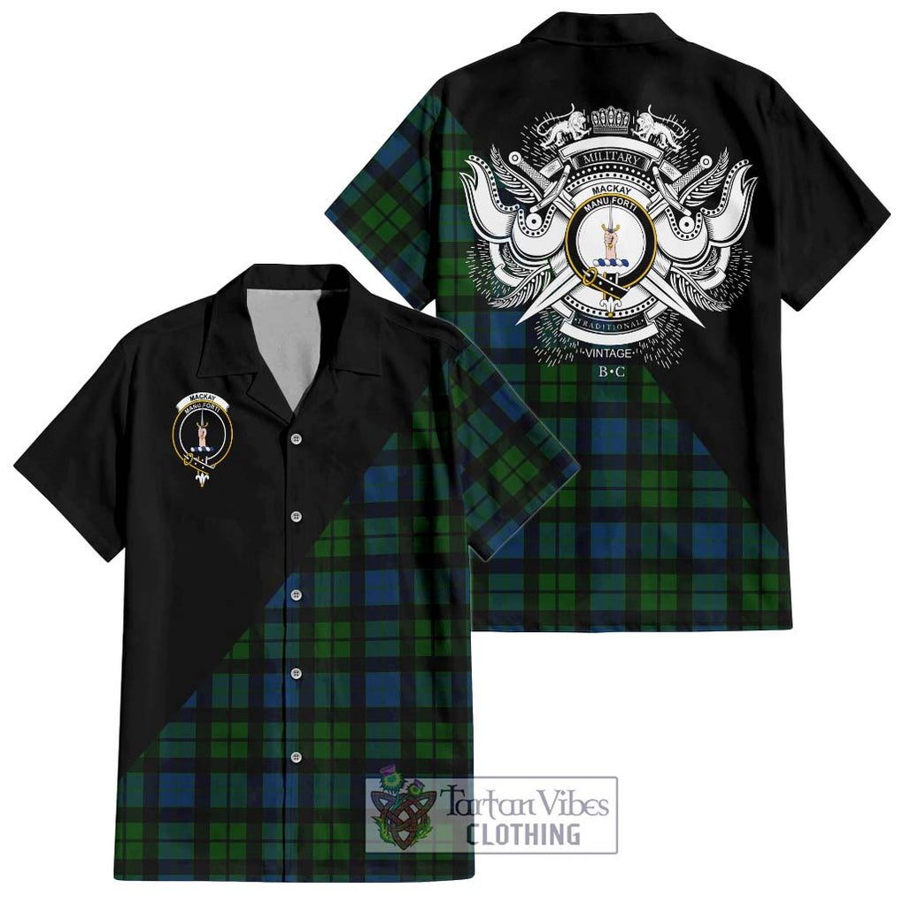 MacKay (McKay) Tartan Short Sleeve Button Shirt with Family Crest and Military Logo Style Kid - Tartanvibesclothing Shop