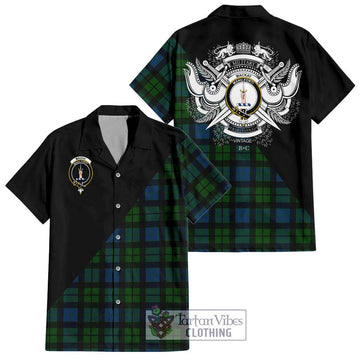 MacKay (McKay) Tartan Short Sleeve Button Shirt with Family Crest and Military Logo Style