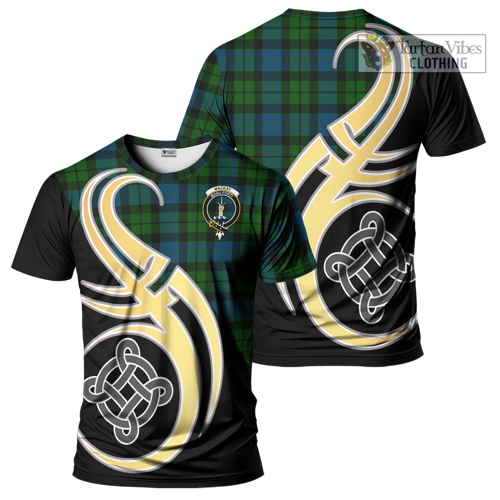 Tartan Vibes Clothing MacKay Modern Tartan T-Shirt with Family Crest and Celtic Symbol Style