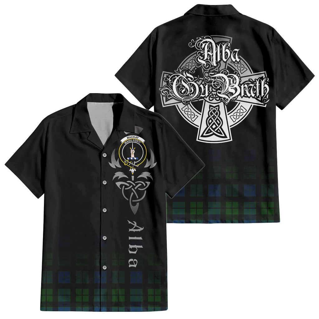 Tartan Vibes Clothing MacKay Modern Tartan Short Sleeve Button Up Featuring Alba Gu Brath Family Crest Celtic Inspired