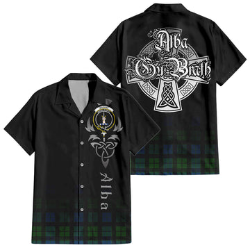 MacKay (McKay) Tartan Short Sleeve Button Up Shirt Featuring Alba Gu Brath Family Crest Celtic Inspired