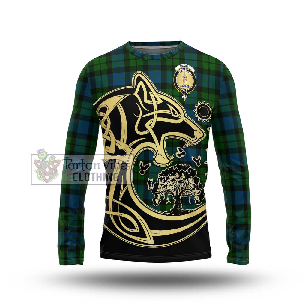 MacKay (McKay) Tartan Long Sleeve T-Shirt with Family Crest Celtic Wolf Style Unisex - Tartan Vibes Clothing