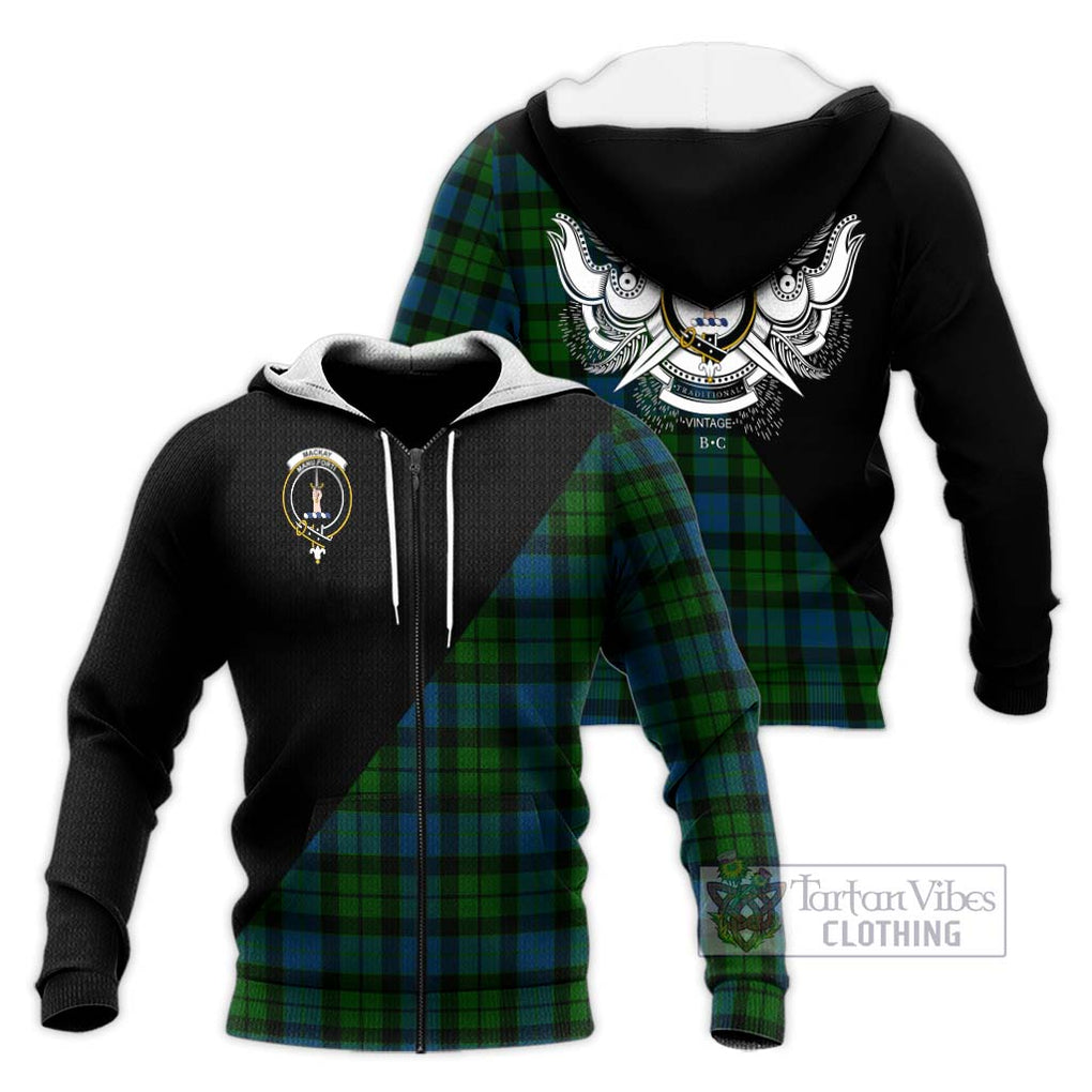 MacKay (McKay) Tartan Knitted Hoodie with Family Crest and Military Logo Style Unisex Knitted Zip Hoodie - Tartanvibesclothing Shop