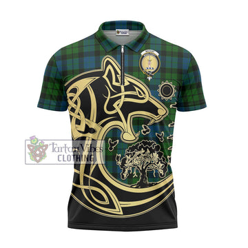 MacKay (McKay) Tartan Zipper Polo Shirt with Family Crest Celtic Wolf Style