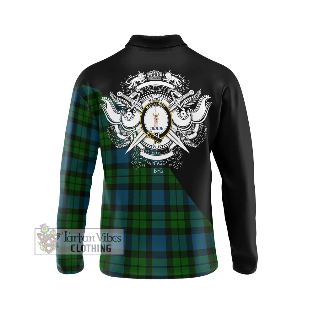 MacKay (McKay) Tartan Long Sleeve Polo Shirt with Family Crest and Military Logo Style - Tartanvibesclothing Shop